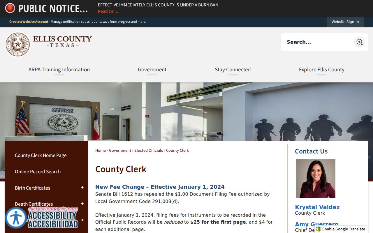 Waxahachie residents directory Ellis County Clerk records page