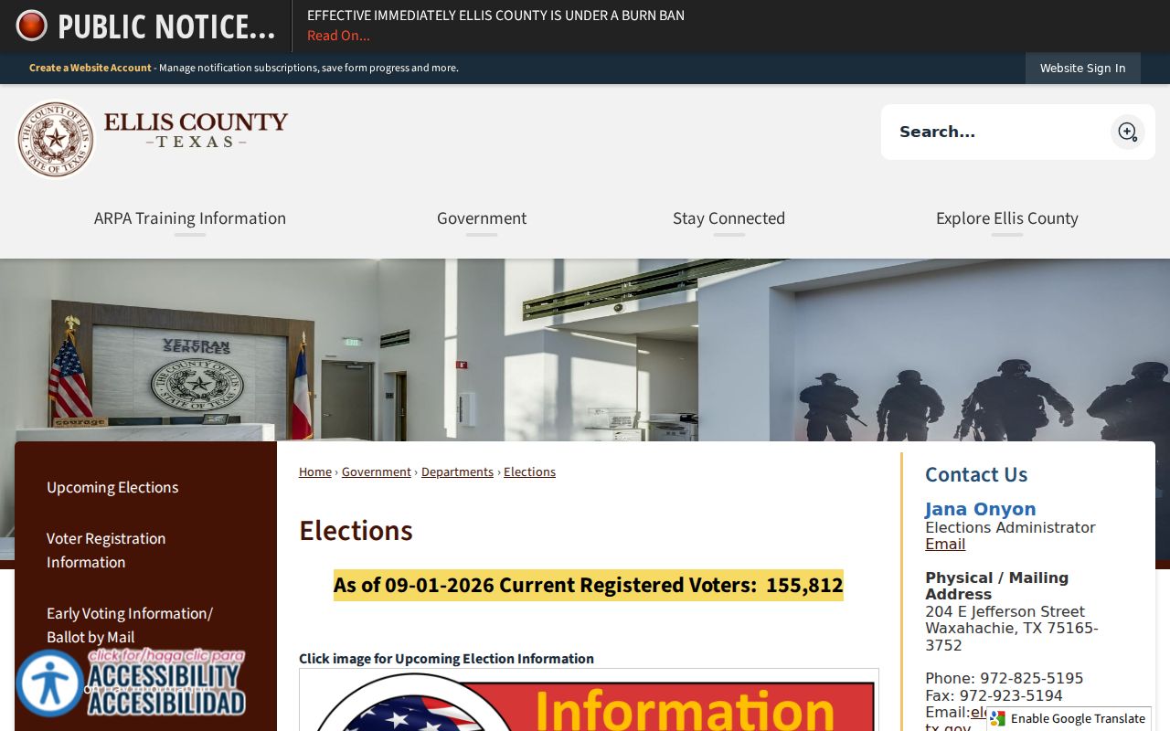 Waxahachie residents directory Ellis County Elections office information