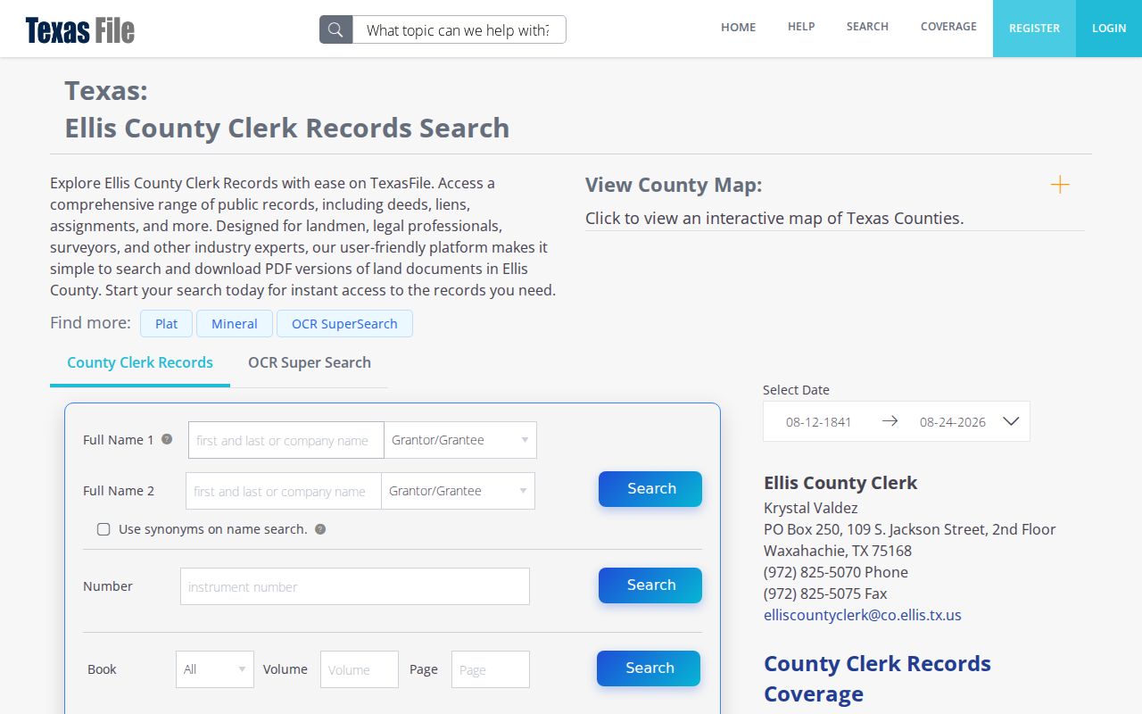 Waxahachie street directory Ellis County deed index for grantor grantee and legal description searches